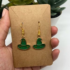 Halloween Green Wizard Hat Drop Earrings